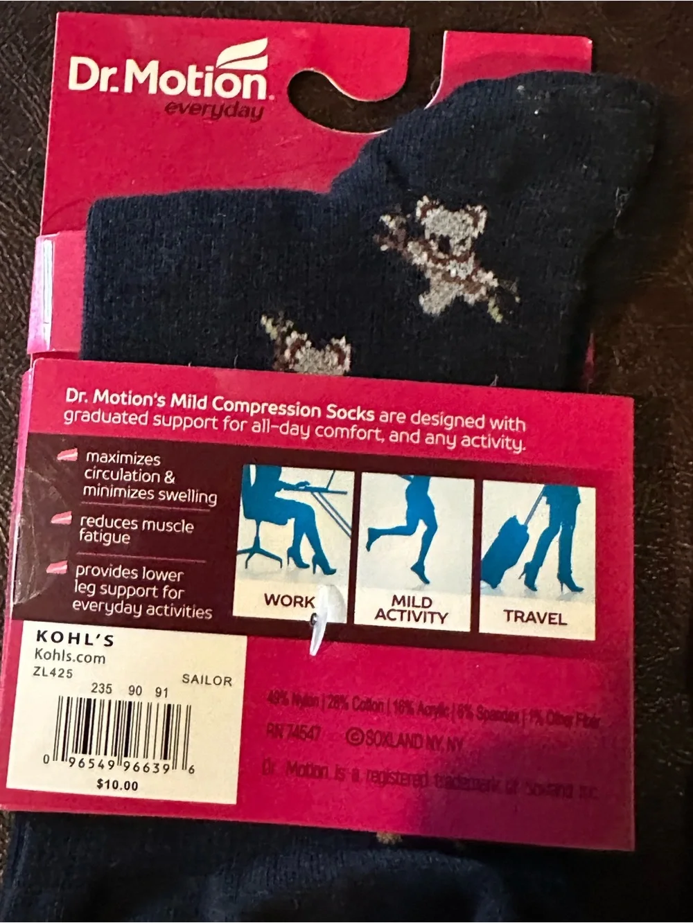 Dr Motion Compression Knee-High Socks - Polka Dot & Koala Bear NWT